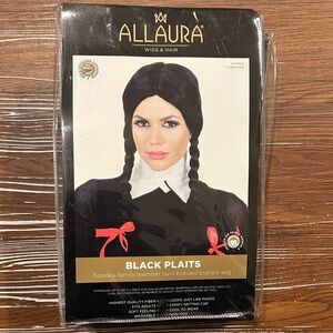 Wednesday Adams hair style Black Plaits Wig with Red Bows
